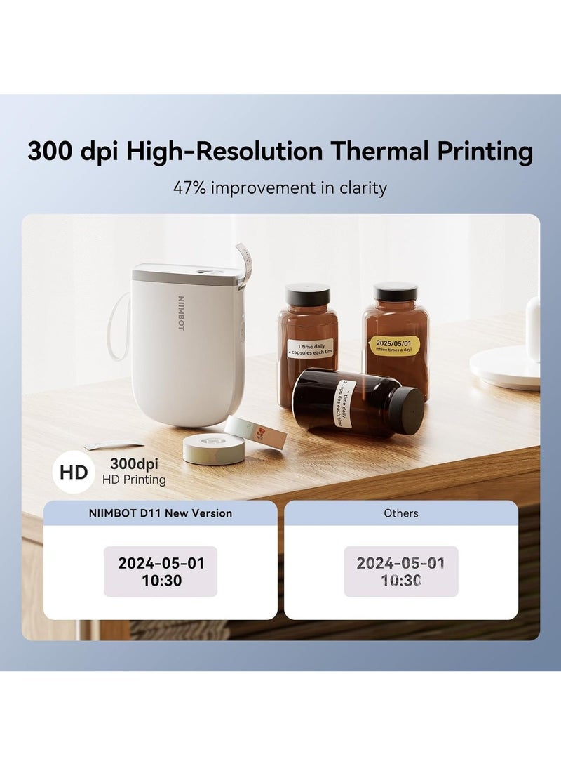 نيمبوت الة صنع الملصقات D11 اصدار جديد مع شريط، طابعة ملصقات بلوتوث 300 نقطة لكل بوصة، طابعة حرارية محمولة، صانع ملصقات لتنظيم المنزل والمكتب والمدرسة، ابيض - Image 3